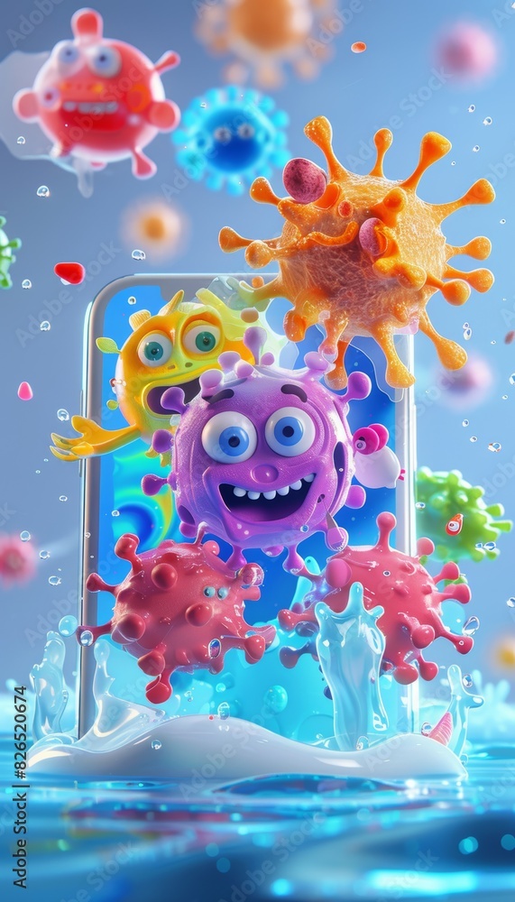 Poster playful mobile hygiene app animation zapping germs with virtual hygiene beam for fun and engaging de