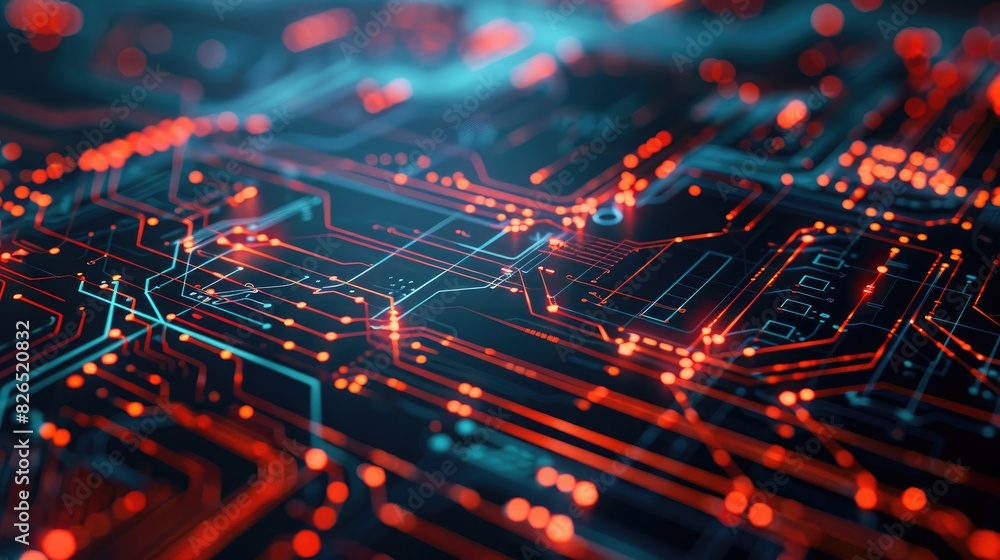 Poster digital circuit board pattern creating a tech-themed background.