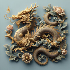 Chinese dragon, auspicious, auspicious color, lotus flower, good meaning, luck, wealth, rich.