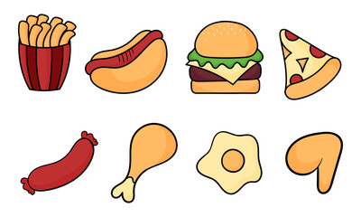 fast food hand drawn illustration on white background