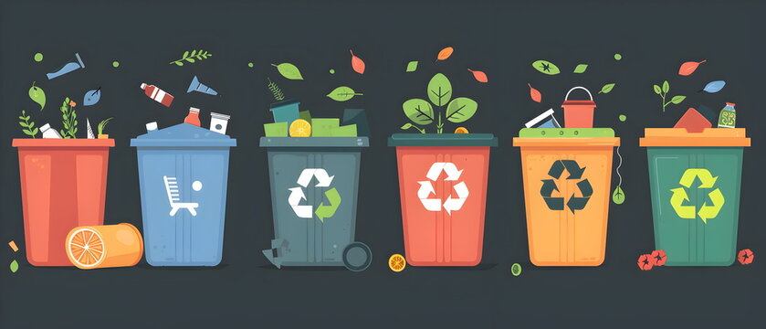 Zero Waste illustrated Vectors, Separating waste, protecting the environment, flat color, recycled bin, saving Earth, oxygen, green ever