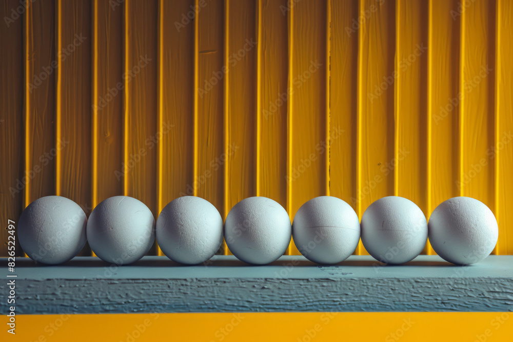 Poster image using a yellow and gray color scheme, with the table felt in bright yellow and the balls in va