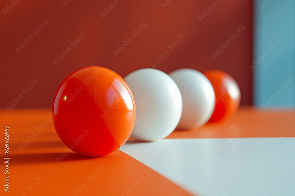 Poster image using an orange and white color scheme, with the table felt in vibrant orange and the balls in