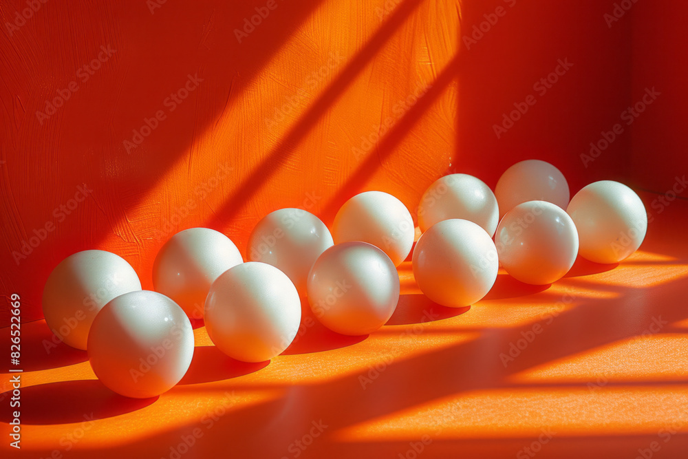 Poster image using an orange and white color scheme, with the table felt in vibrant orange and the balls in