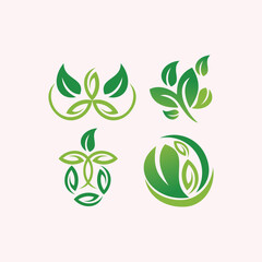 green leaves nature eco logo fresh organic plant symbol white background 