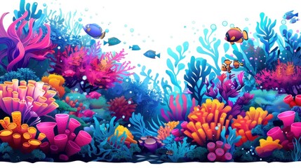 Playful Underwater Scene D Art of Marine Creatures Dabbing Amidst Colorful Coral Reefs