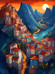 Madagascar Cubism Country Landscape Illustration Art	