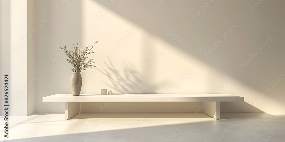 Poster minimalist white table in open space for displaying products and concepts with copy space