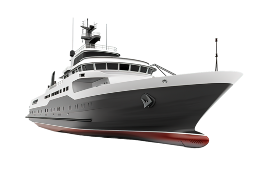 Luxury yacht on transparent, showcasing design and elegance.