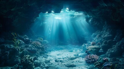 Captivating Underwater Cave Revealing Vibrant Marine Life and Serene Ocean Mysteries