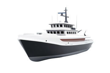 White and navy fishing boat on transparent background.