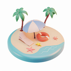 Island with palm trees icon in 3D style on a white background