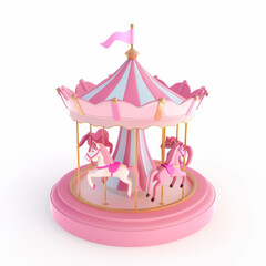 Carousel with horses icon in 3D style on a white background