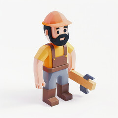 Worker in overalls icon in 3D style on a white background