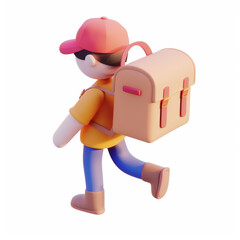 Courier with cargo icon in 3D style on a white background