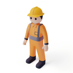 Worker in an orange suit icon in 3D style on a white background