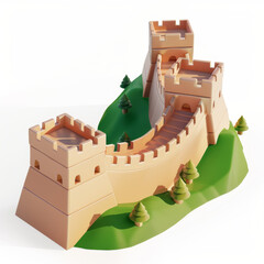 The great Wall of China icon in 3D style on a white background
