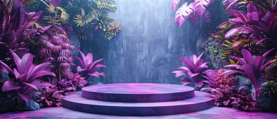 Backdrop for summer podium with tropical leaves.Generative AI