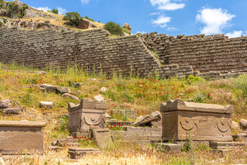 Historic City Wall and Ancient Necropolis in Assos, Turkey – Archaeological Marvel with...