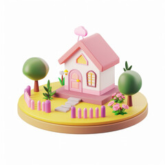 Cute house icon in 3D style on a white background