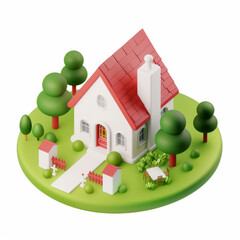 Mansion icon in 3D style on a white background