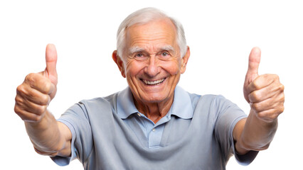 Senior Thumbs Up &ndash; Elderly Man Portrait: An elderly man giving a thumbs up, isolated on a white background.
