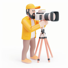 Cameraman with camera icon in 3D style on a white background