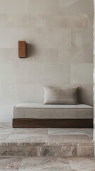 a new American-style entrance hall in a villa, featuring light-colored walls and a wall lamp, inviting guests with its welcoming ambiance.