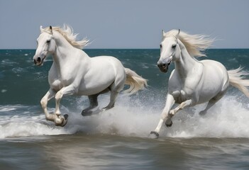 Obraz premium A view of Horse's galloping through the sea