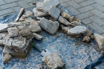 Pieces of concrete dug out of the ground