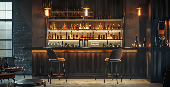 Selective focus of contemporary bar counter or nightclub in luxury and elegant style.for background interior design.drinking concepts ideas