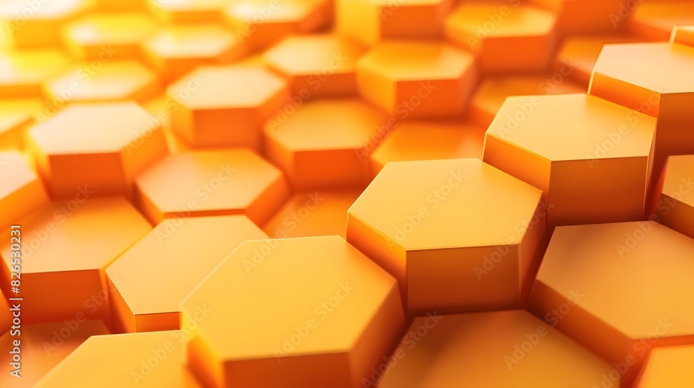 Poster interlocking hexagonal patterns in vibrant orange tones