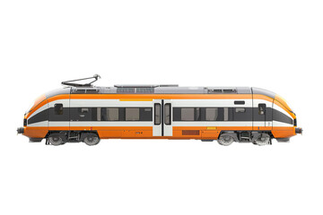 Modern orange train on transparent, ideal for transportation themes