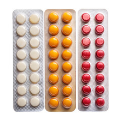 Pharmaceutical Tablets in Strip, Isolated on White and Transparent Background