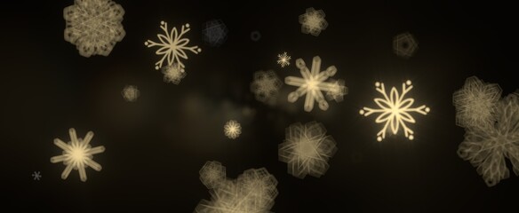 golden openwork shiny snowflakes, star, 3D rendering.