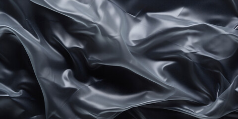 Fototapeta premium Plastic wrap overlay black background. Wrinkle texture effect. Crumpled polyethylene wrapper design. Package cellophane template material