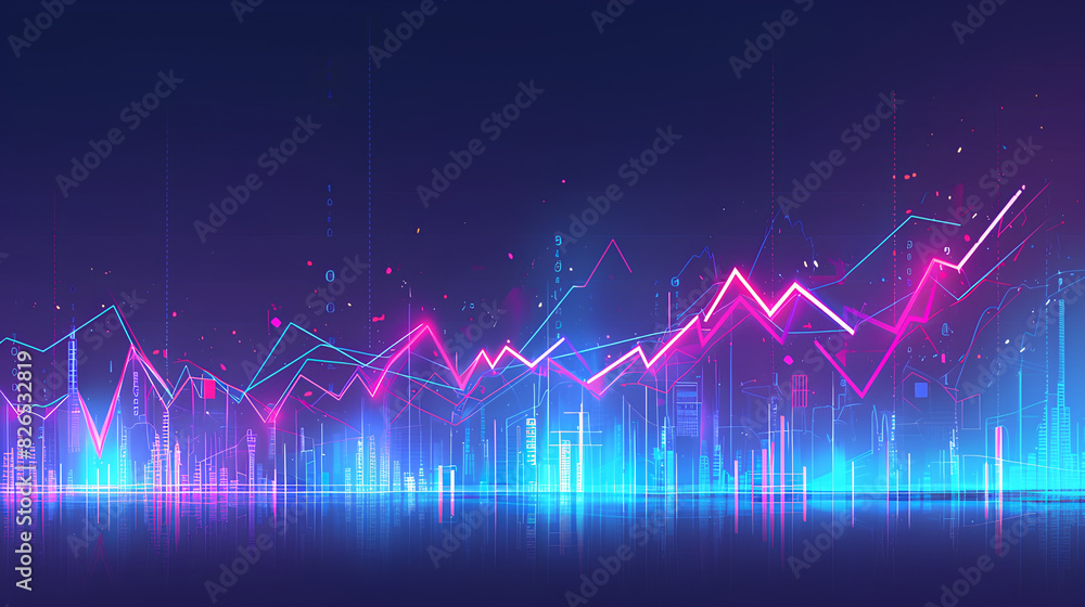 Poster trading business graph up and down on technology abstract background
