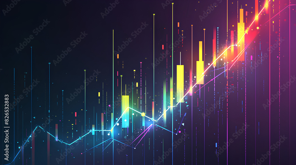 Poster trading business graph up and down on technology abstract background