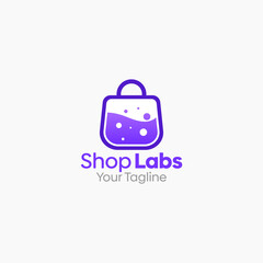 Illustration Vector Graphic Logo of Shop Labs. Merging Concepts of a Shopping Bag and Liquid Labs Shape. Good for business, startup, company logo