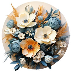 a bouquet of flowers in a blue container 