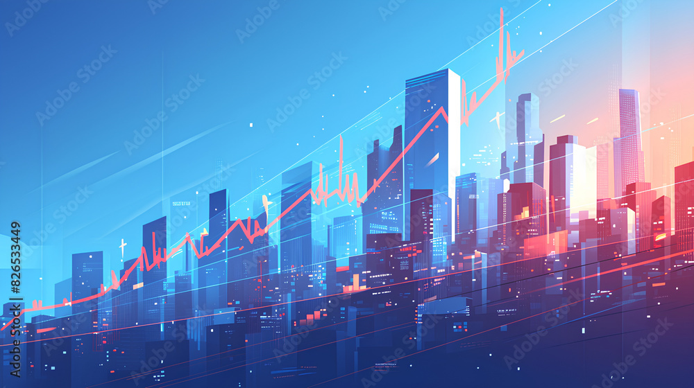 Poster trading business graph up and down on technology abstract background