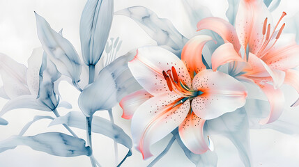 3D rendering of a beautiful flower in soft pink and white colors.