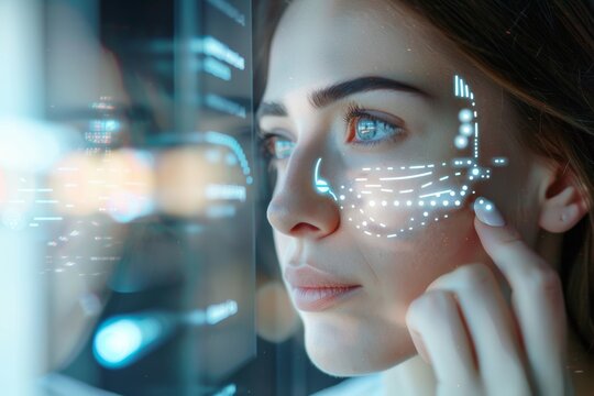 Cutting-Edge Augmented Reality App for Skin Analysis on High-Tech Device Screen - Powered by Adobe