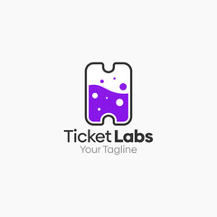 Illustration Vector Graphic Logo of Ticket Labs. Merging Concepts of a Ticket and Liquid Labs Shape. Good for business, startup, company logo