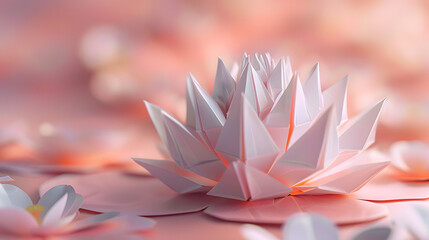 Origami flower made of pink paper.