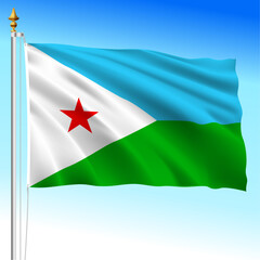 Djibouti, official national waving flag, african country, vector illustration