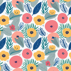 Flower pattern with leaves floral single line art pattern6