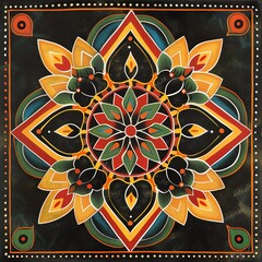 Indian Rangoli geometric illustration with symmetrical patterns,