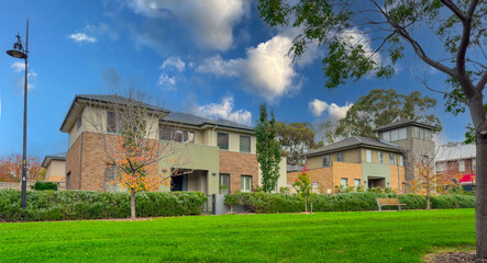 Suburban residential building in Sydney NSW at sunset Melbourne Victoria Australian Suburbia
