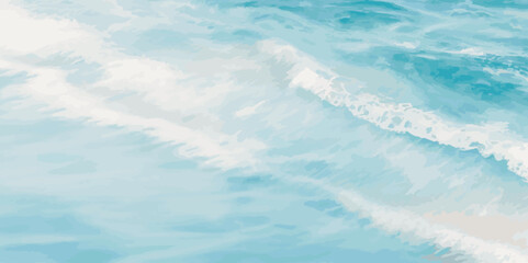 Vector ocean watercolor soft blue and white wavey curve line background. Blue water ocean sea wave seamless background.